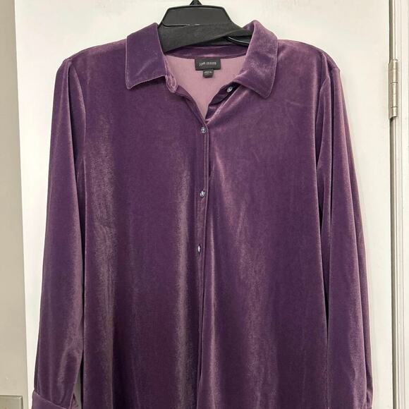 J Jill Wearever Purple Velvet Button Down Long Sleeve Blouse Top Large Petite - Picture 3 of 10